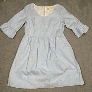 Hope And Henry Dress Womens Size 8 Blue White Striped Pleated Scoop Neck Coastal